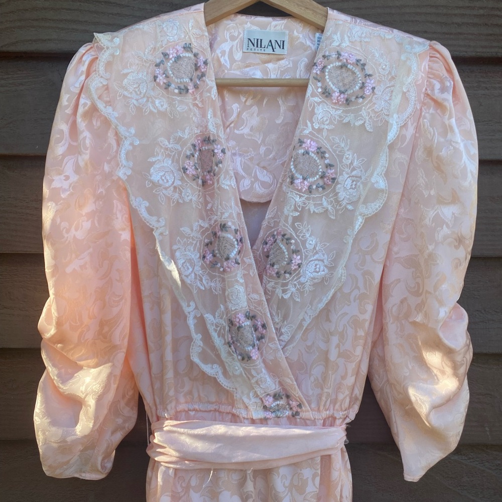 Vintage Peach Lace Embellished Dress